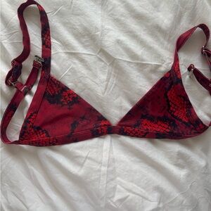 Red and Black Snake Print Bikini Top